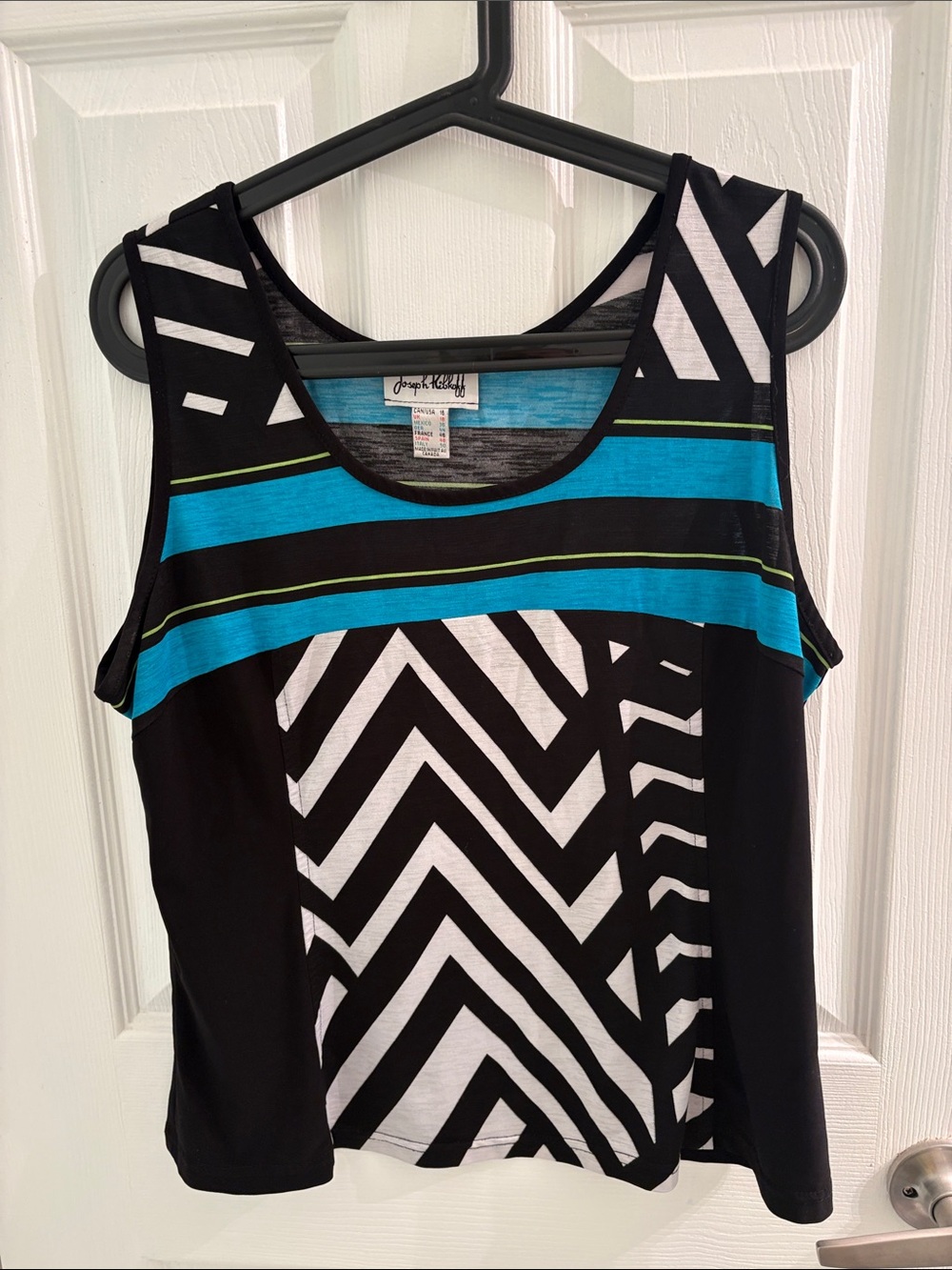 Joseph Ribkoff Striped Black & Teal Sleeveless Tank Top